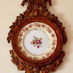 Wood Antique Vintage Wall Plate (2) Frames Shabby Chic with Bows & Flowers Gold